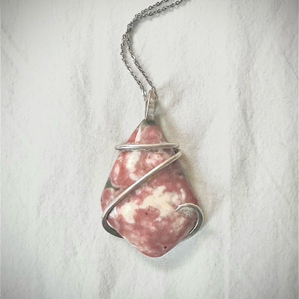 Handmade Pendant with Tumbled Pink Opal
